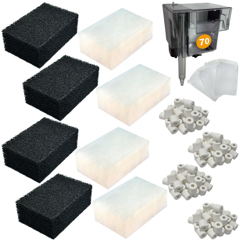 beaufan 4 Set of Three-Stage Filtration Tank Filter Maintenance Kit, Replacement for AquaClear 70 Power Filter, Fish Tank Filter for 40- to 70-Gallon Aquariums - Image 1