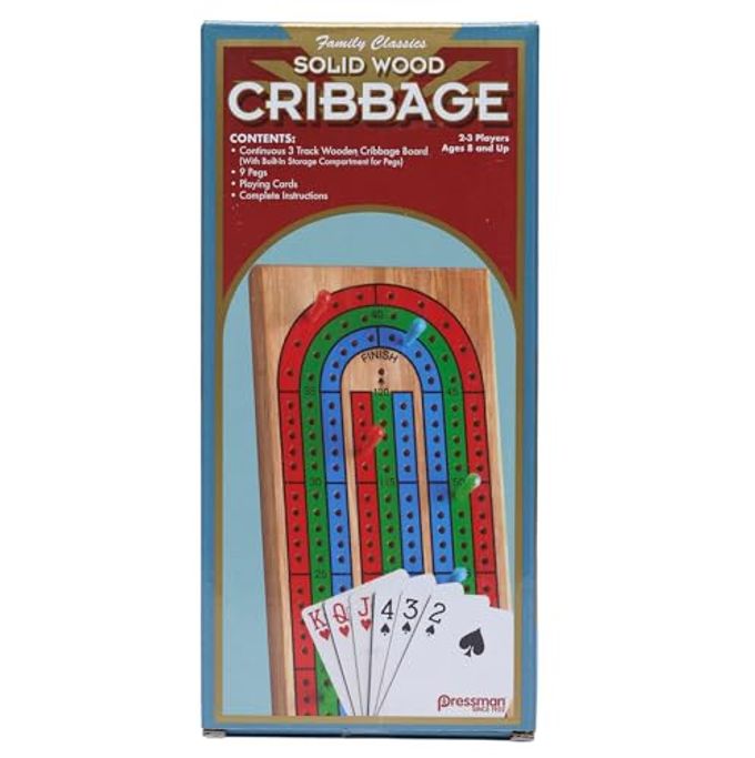 Pressman Family Classics Cribbage Solid Wood Continuous 3 Track Board with Built-In Storage Compartment for Pegs - Image 4
