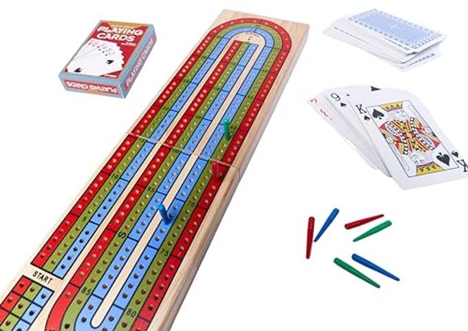 Pressman Family Classics Cribbage Solid Wood Continuous 3 Track Board with Built-In Storage Compartment for Pegs - Image 3