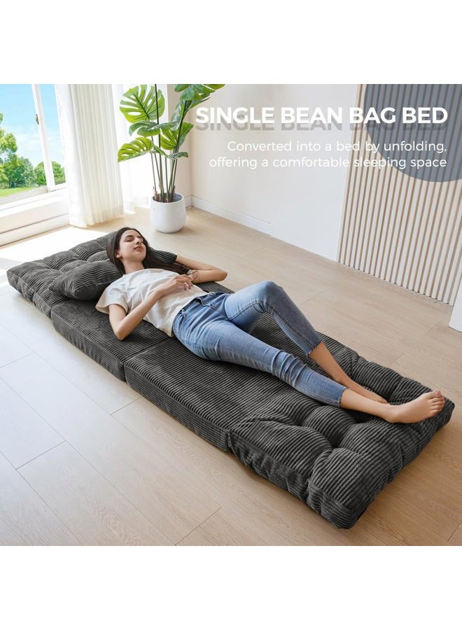 MAXYOYO Bean Bag Bed Tufted Folding Sofa Bed with Pillows Floor Mattress for Adults, Extra Thick and Long Floor Sofa, Single Couch for Bedroom Living Room, Dark Grey, 30x91 Inch - Image 4