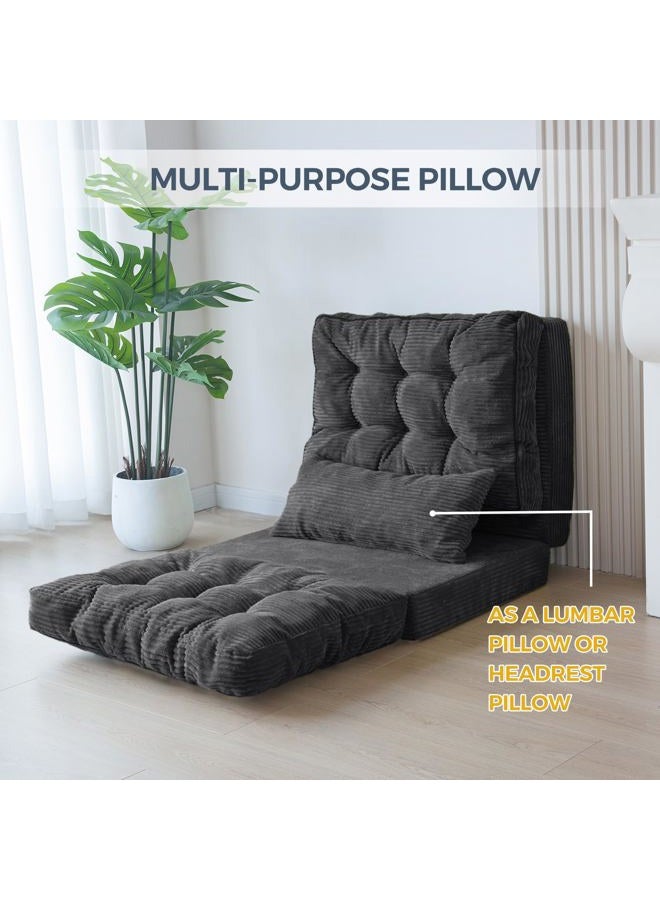 MAXYOYO Bean Bag Bed Tufted Folding Sofa Bed with Pillows Floor Mattress for Adults, Extra Thick and Long Floor Sofa, Single Couch for Bedroom Living Room, Dark Grey, 30x91 Inch - Image 3