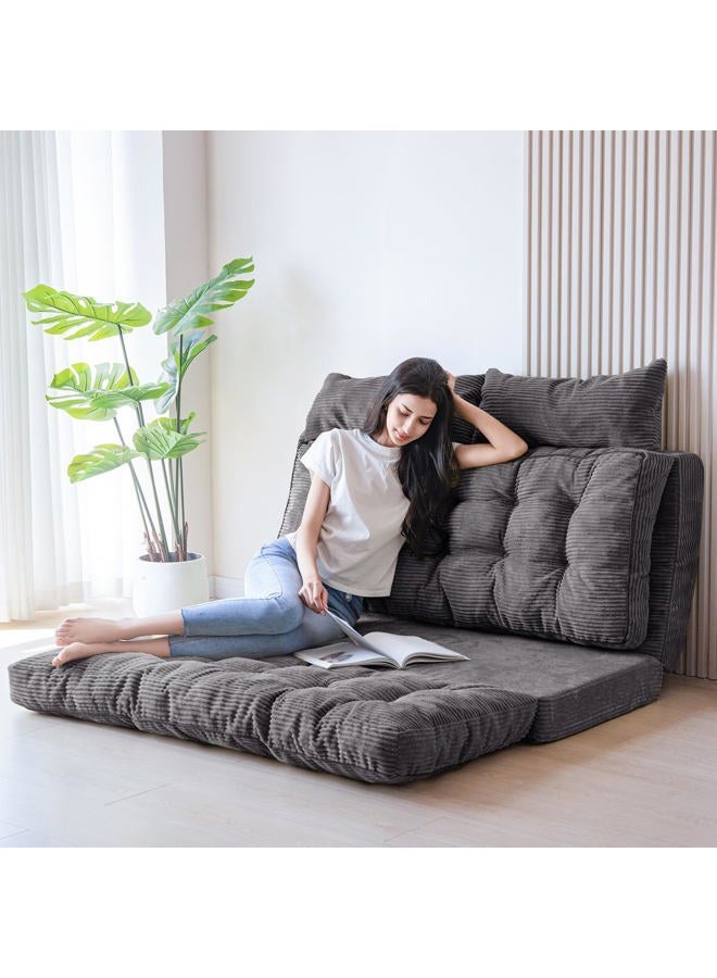 MAXYOYO Bean Bag Bed Tufted Folding Sofa Bed with Pillows Floor Mattress for Adults, Extra Thick and Long Floor Sofa, Single Couch for Bedroom Living Room, Dark Grey, 30x91 Inch - Image 1