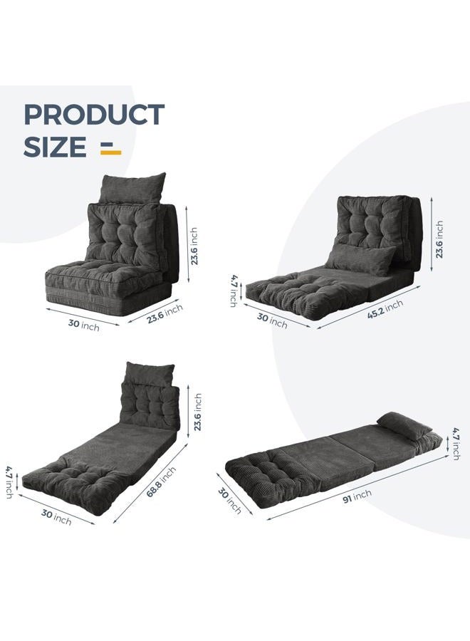 MAXYOYO Bean Bag Bed Tufted Folding Sofa Bed with Pillows Floor Mattress for Adults, Extra Thick and Long Floor Sofa, Single Couch for Bedroom Living Room, Dark Grey, 30x91 Inch - Image 2