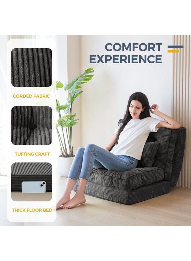 MAXYOYO Bean Bag Bed Tufted Folding Sofa Bed with Pillows Floor Mattress for Adults, Extra Thick and Long Floor Sofa, Single Couch for Bedroom Living Room, Dark Grey, 30x91 Inch - Image 5