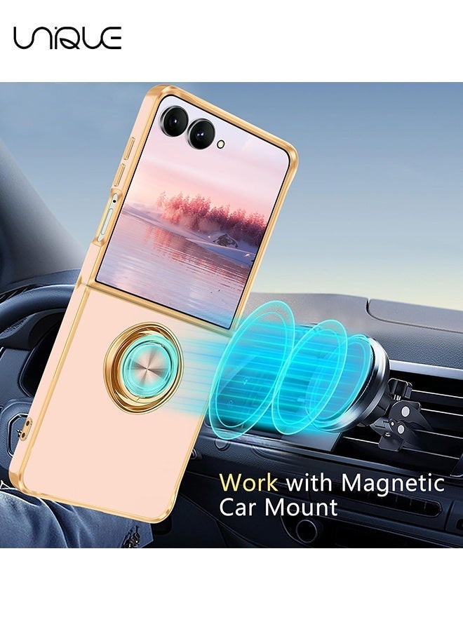 يونيك لحافظة سامسونج جالاكسي زد فليب 7 [مع حامل حلقة قابلة للدوران بزاوية 360 درجة] [دعم حامل السيارة المغناطيسي] - جراب TPU ناعم رفيع مطلي بالذهب لامع لهاتف Galaxy Z Flip 7 - وردي - Image 5