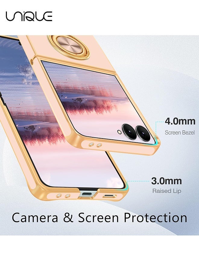يونيك لحافظة سامسونج جالاكسي زد فليب 7 [مع حامل حلقة قابلة للدوران بزاوية 360 درجة] [دعم حامل السيارة المغناطيسي] - جراب TPU ناعم رفيع مطلي بالذهب لامع لهاتف Galaxy Z Flip 7 - وردي - Image 3