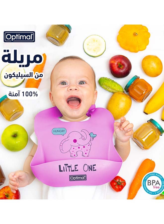 Optimal Silicone Easy-Clean Baby Bib - Pink - Image 2