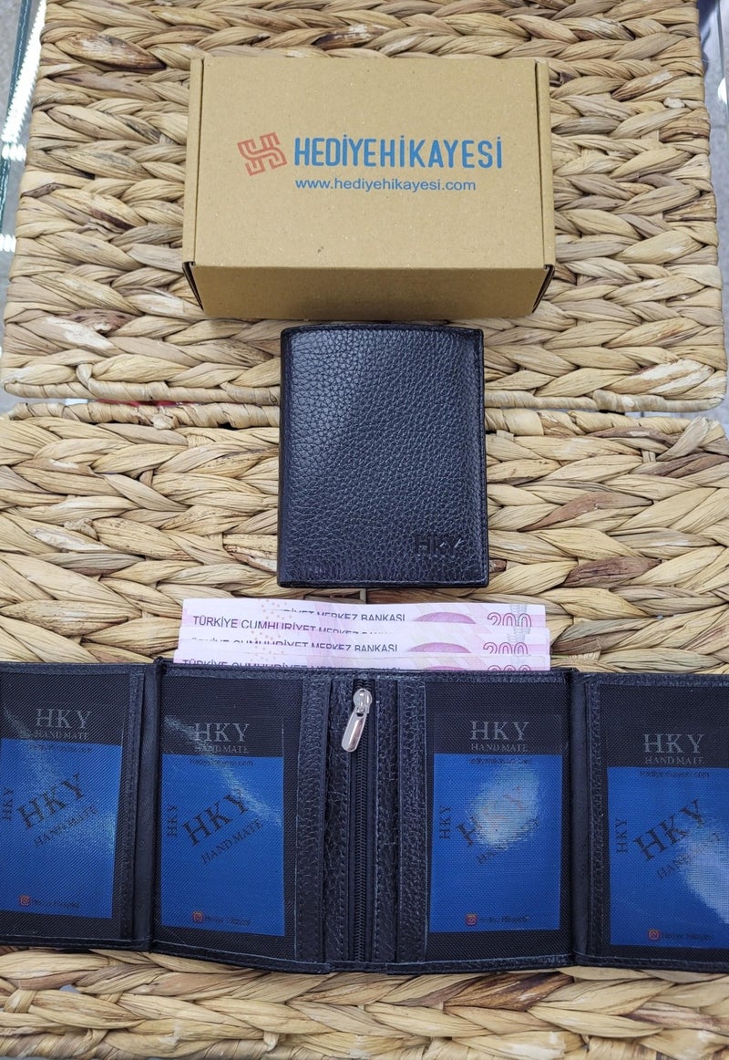HKY Wooden Boxed Leather Personalized Men's Wallet Pen Keychain Set  - Image 4
