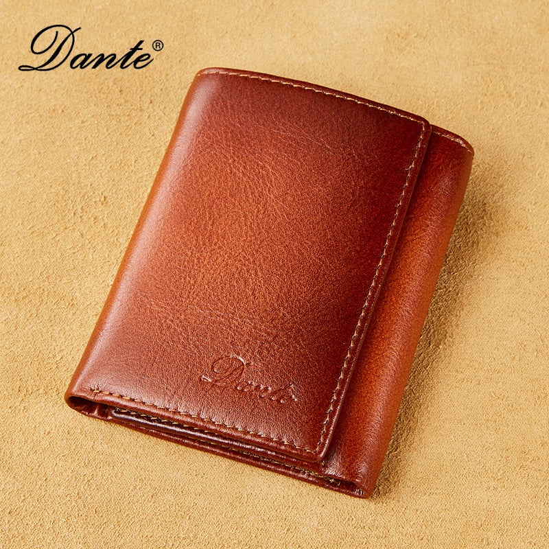 Dante Vintage Three-Fold Genuine Leather Men's Wallet Anti-Theft RFID Blocking Multi-Card Slot Large Capacity - Image 1