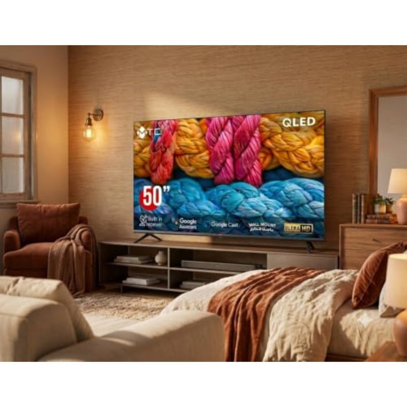 Living room QLED Smart TV 50 inch 4K UHD in black with vibrant color accuracy, wide viewing angle, and seamless Google TV integration for voice control and casting - Image 2