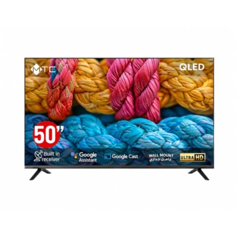 Living room QLED Smart TV 50 inch 4K UHD in black with vibrant color accuracy, wide viewing angle, and seamless Google TV integration for voice control and casting - Image 1
