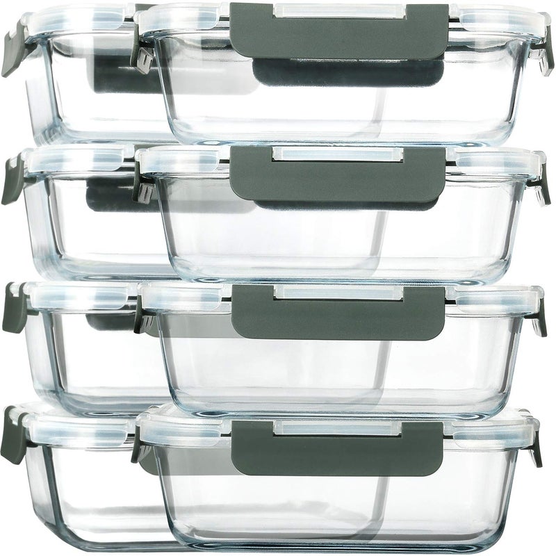 M MCIRCO [8-Pack,30 oz]Glass Meal Prep Containers,Glass Food Storage Containers,Airtight lunch Containers with Lids, Microwave, Oven, Freezer and Dishwasher - Image 1
