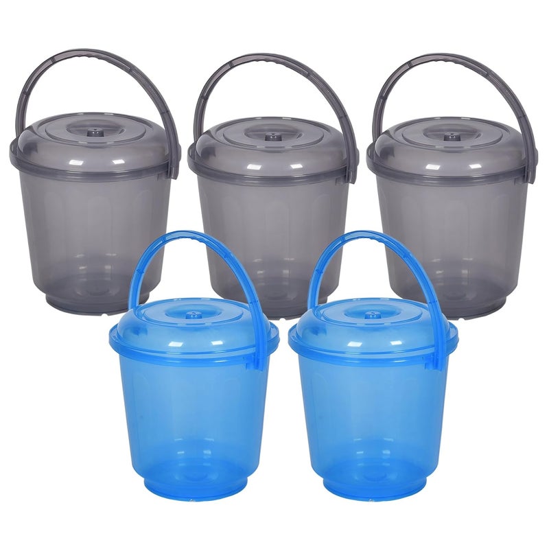 Kuber Industries Pack of 5 Bucket Bathroom Bucket Utility Bucket for Daily Use Water Storage Bucket Bathing Bucket with Handle Lid 13 LTR SUPER013 Transparent Multicolor - Image 1