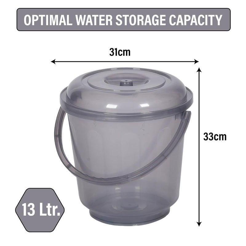 Kuber Industries Pack of 5 Bucket Bathroom Bucket Utility Bucket for Daily Use Water Storage Bucket Bathing Bucket with Handle Lid 13 LTR SUPER013 Transparent Multicolor - Image 3