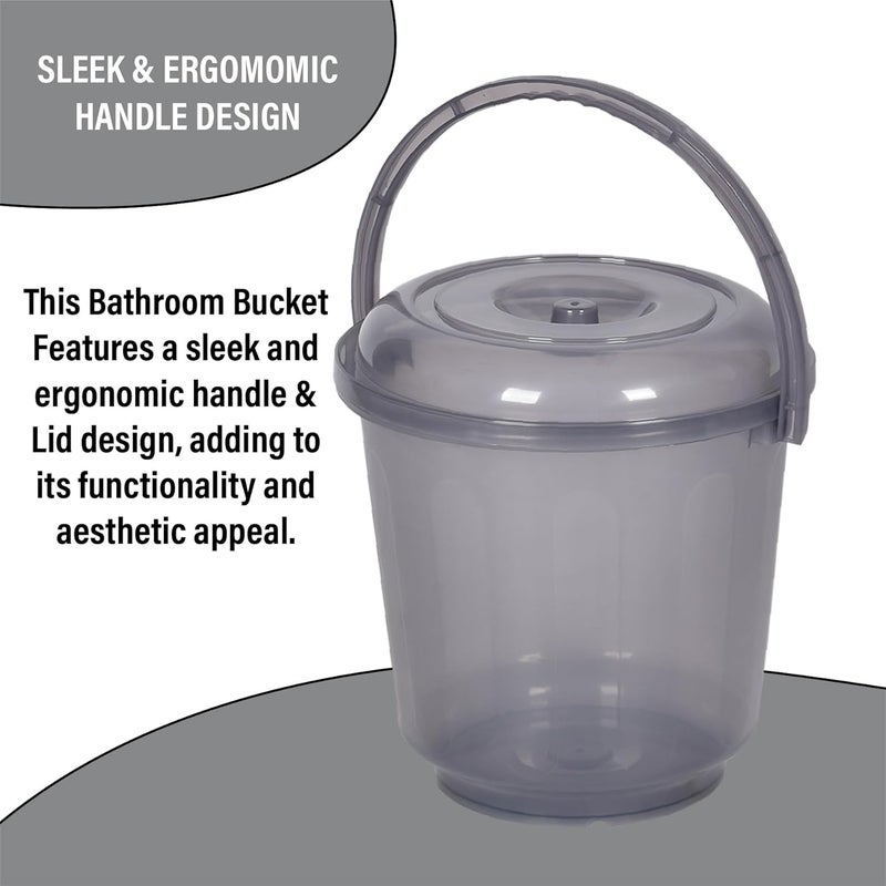 Kuber Industries Pack of 5 Bucket Bathroom Bucket Utility Bucket for Daily Use Water Storage Bucket Bathing Bucket with Handle Lid 13 LTR SUPER013 Transparent Multicolor - Image 5