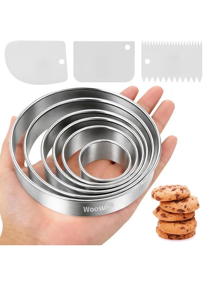 Woosuke 9Pcs Round Cookie Cutter Set - Stainless Steel Biscuit Cutters(2,3,3.5,4,5,6Inch) with 3 Firm Plastic Dough Scrapers – Large Circle Cookie Cutter for Baking Pastry, Donuts, Fondant & Brownies - Image 1