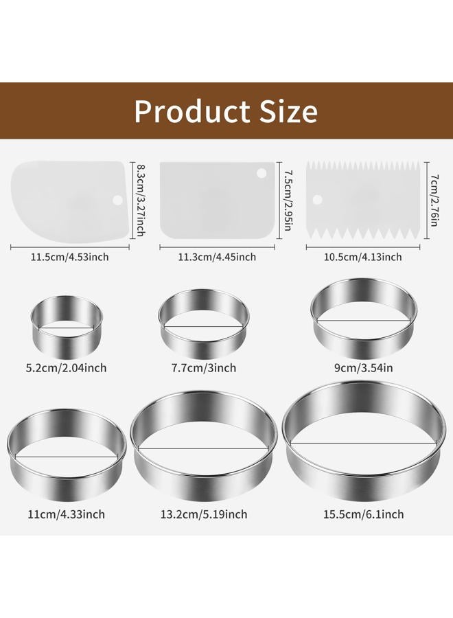 Woosuke 9Pcs Round Cookie Cutter Set - Stainless Steel Biscuit Cutters(2,3,3.5,4,5,6Inch) with 3 Firm Plastic Dough Scrapers – Large Circle Cookie Cutter for Baking Pastry, Donuts, Fondant & Brownies - Image 2