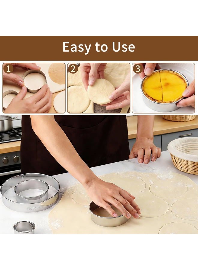 Woosuke 9Pcs Round Cookie Cutter Set - Stainless Steel Biscuit Cutters(2,3,3.5,4,5,6Inch) with 3 Firm Plastic Dough Scrapers – Large Circle Cookie Cutter for Baking Pastry, Donuts, Fondant & Brownies - Image 4