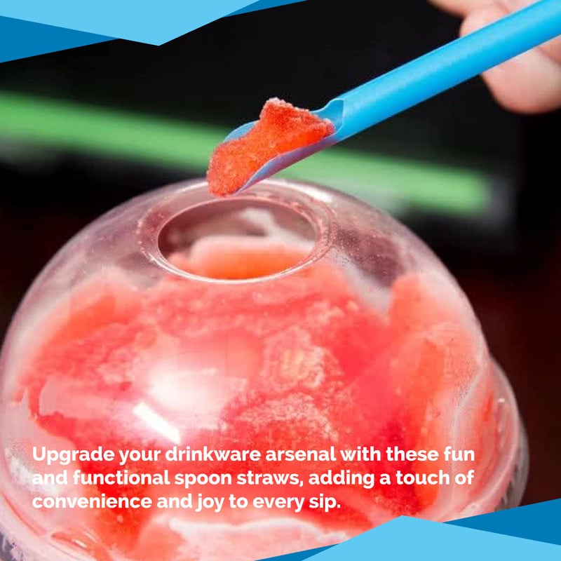 Concession Essentials 8'' Unwrapped Snow Cone Spoon Straw Assorted Bright Colors. Pack of 200ct. - Image 3