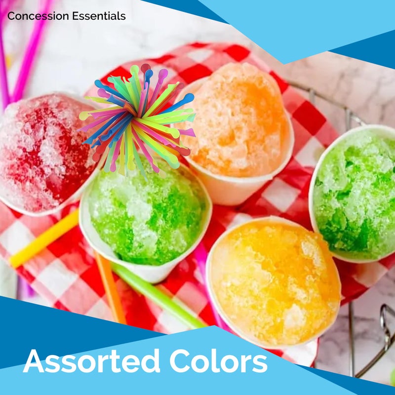 Concession Essentials 8'' Unwrapped Snow Cone Spoon Straw Assorted Bright Colors. Pack of 200ct. - Image 2