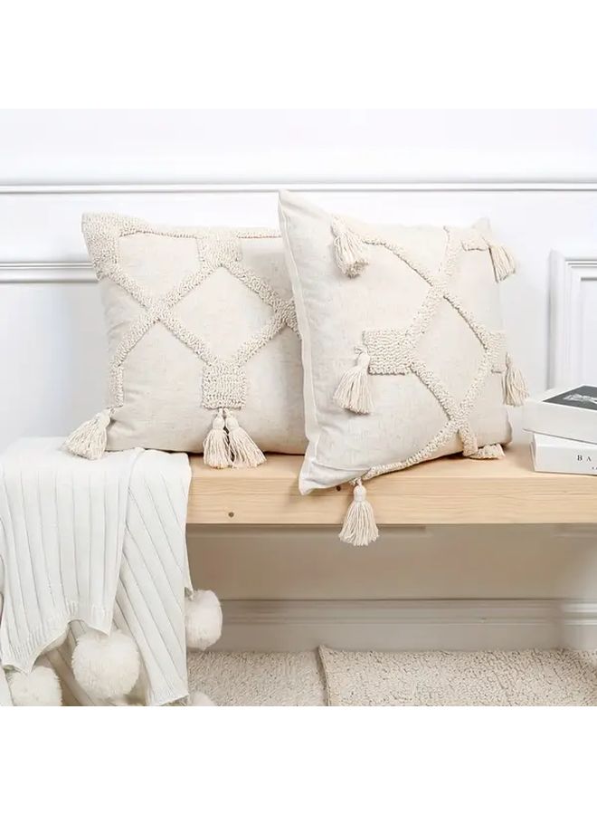 12x20 Inch Geometric Tufted Throw Pillow Cover Bohemian Tassel Embroidered Decorative Cushion - Image 2