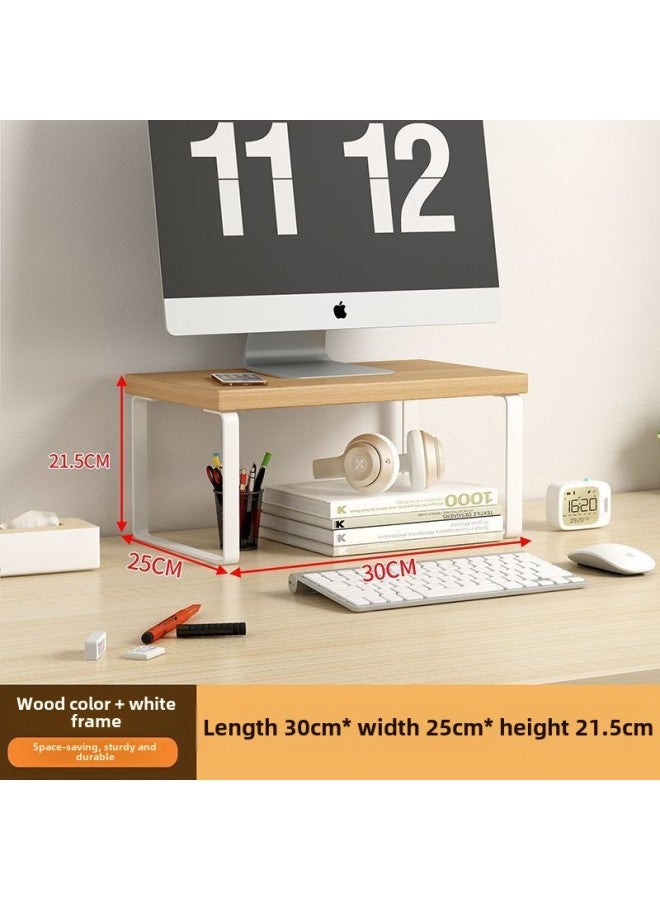 Desktop Elevating Rack Computer Desktop Monitor Elevating Desktop Storage Rack Base Office Bracket Pad Elevated Rack-Colour:Log Color + White Frame + Board Widened 25cm - Tall Model, Length 30cm, He - Image 1