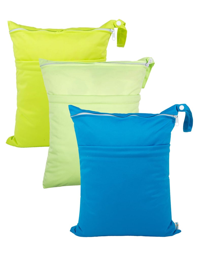 babygoal Wet Dry Bags 3 Pack for Baby Cloth Diapers, Washable Travel Bags, Beach, Pool, Gym Bag for Swimsuits & Wet Clothes with 2 Pockets 3LN10 - Image 1