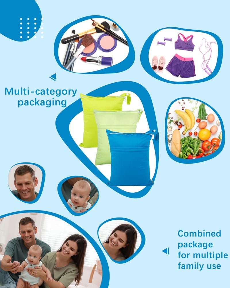 babygoal Wet Dry Bags 3 Pack for Baby Cloth Diapers, Washable Travel Bags, Beach, Pool, Gym Bag for Swimsuits & Wet Clothes with 2 Pockets 3LN10 - Image 4