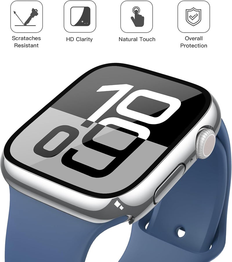 Misxi 2 Pack Tempered Glass Case Compatible for Apple Watch Series 10 (2024) 42mm, Hard PC Screen Protector Overall Protection Ultra-Thin Scratch-Resistant Cover for iWatch, 1 Silver + 1 Transparent - Image 3