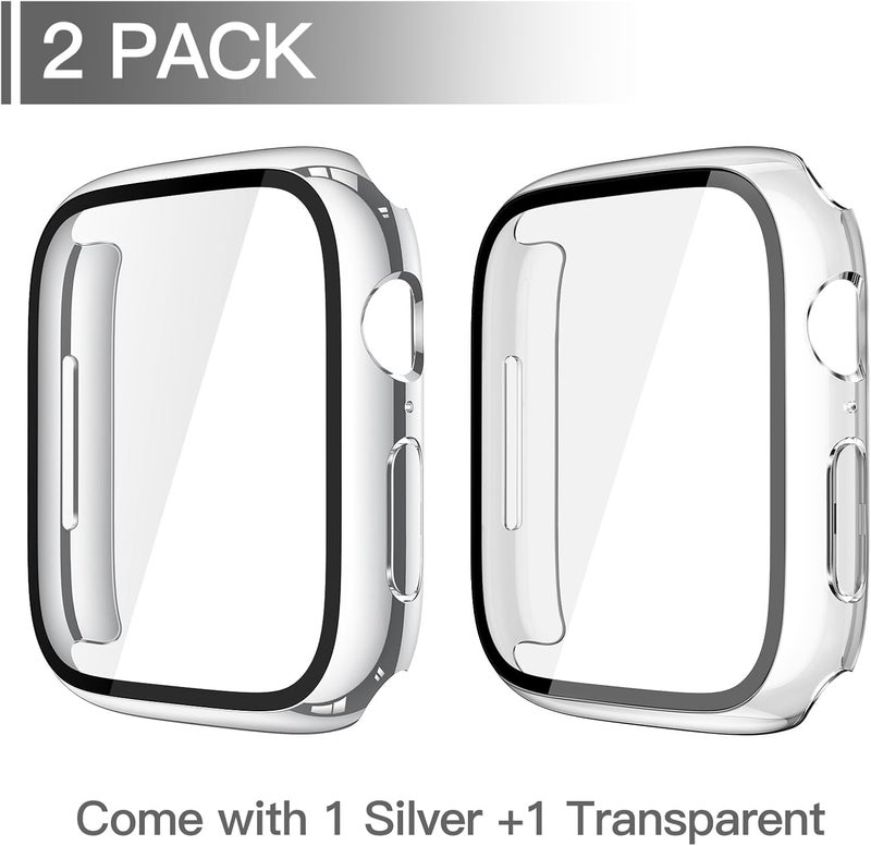 Misxi 2 Pack Tempered Glass Case Compatible for Apple Watch Series 10 (2024) 42mm, Hard PC Screen Protector Overall Protection Ultra-Thin Scratch-Resistant Cover for iWatch, 1 Silver + 1 Transparent - Image 2