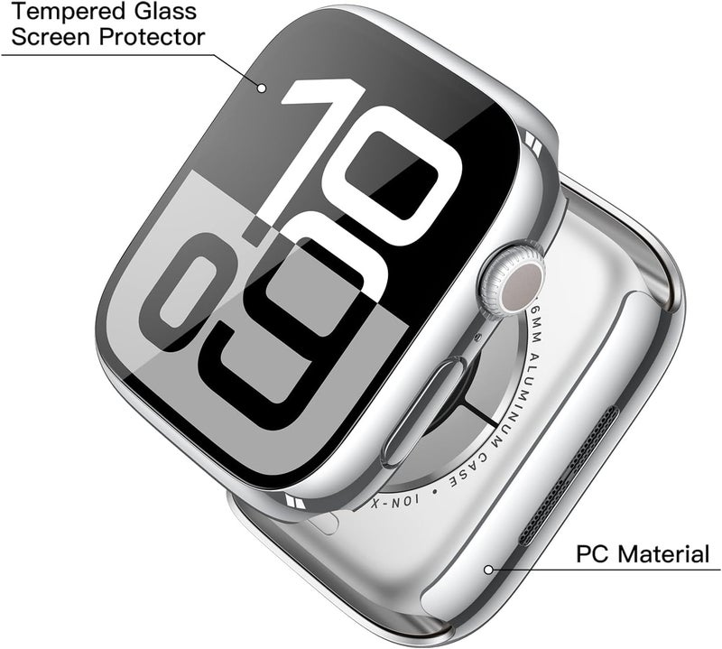 Misxi 2 Pack Tempered Glass Case Compatible for Apple Watch Series 10 (2024) 42mm, Hard PC Screen Protector Overall Protection Ultra-Thin Scratch-Resistant Cover for iWatch, 1 Silver + 1 Transparent - Image 4