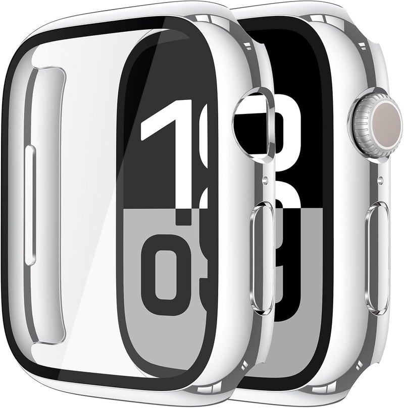 Misxi 2 Pack Tempered Glass Case Compatible for Apple Watch Series 10 (2024) 42mm, Hard PC Screen Protector Overall Protection Ultra-Thin Scratch-Resistant Cover for iWatch, 1 Silver + 1 Transparent - Image 1