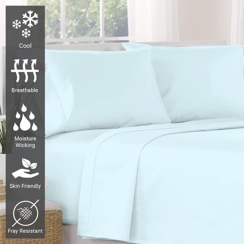 PIZUNA 100% Cotton Flat Bed Sheet Single 180x280 cm Baby Blue 1 PC, 400 Thread Count Luxurious Long Staple Cotton Sateen Weave Bed Sheet Baby Blue (ملاءة سرير مسطحة من القطن 100%) - Image 2