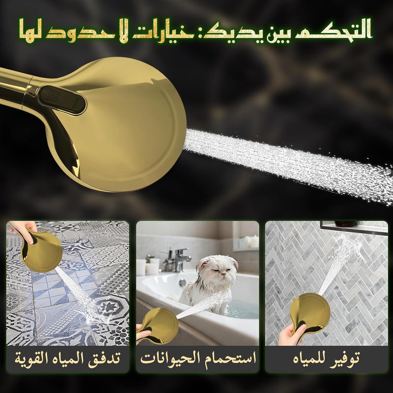 رأس دش محمول عالي الضغط مع فلتر - 10 أوضاع رش، تشطيب ذهبي - Image 3