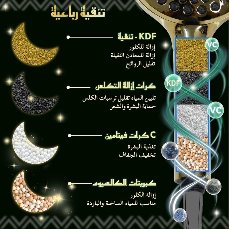 رأس دش محمول عالي الضغط مع فلتر - 10 أوضاع رش، تشطيب ذهبي - Image 4
