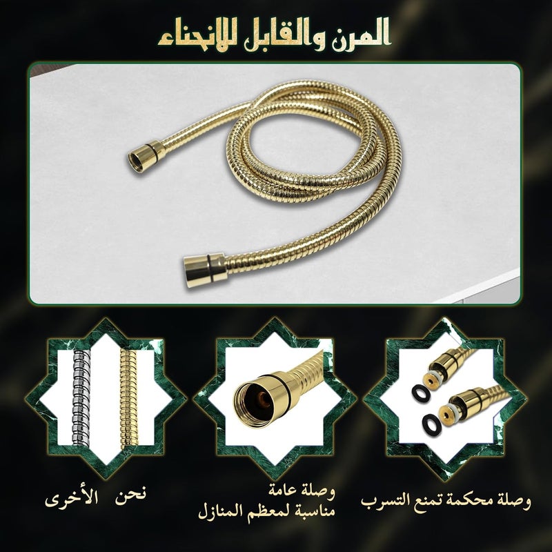 رأس دش محمول عالي الضغط مع فلتر - 10 أوضاع رش، تشطيب ذهبي - Image 5
