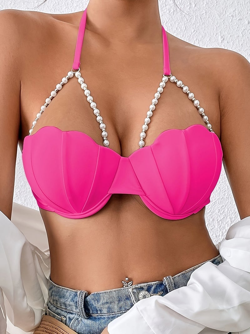 Sexy Petal Bikini Top - Elegant Design with Pearl Chain Decoration - Image 5