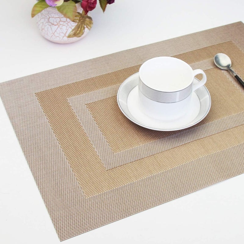 pigchcy Placemats Set of 6,Washable Woven Vinyl Kitchen Table Mats Non Slip Durable Placemats,Heat Resistant Placemats for Dining Table (Champagne) - Image 5