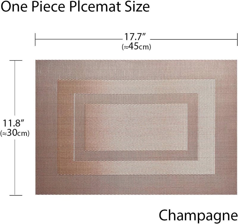 pigchcy Placemats Set of 6,Washable Woven Vinyl Kitchen Table Mats Non Slip Durable Placemats,Heat Resistant Placemats for Dining Table (Champagne) - Image 3