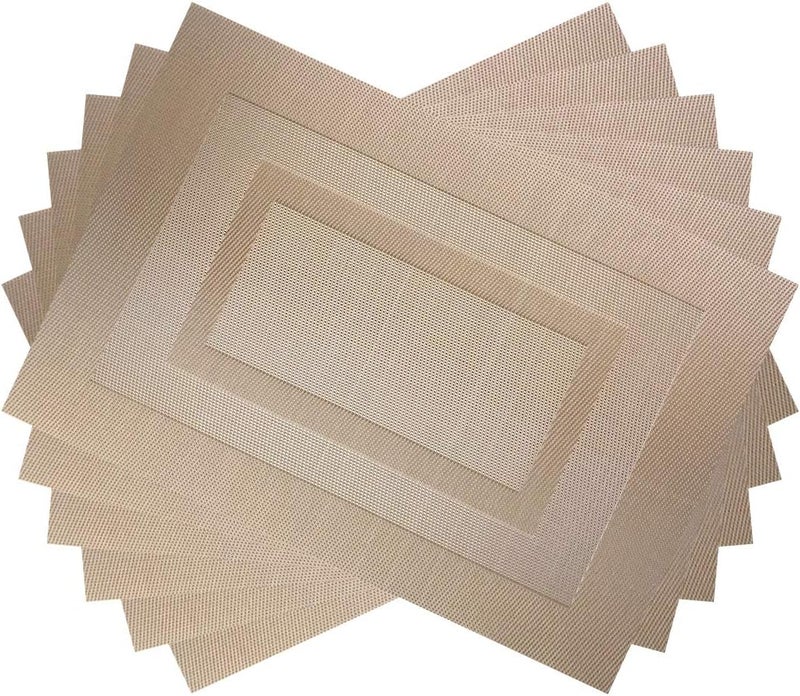pigchcy Placemats Set of 6,Washable Woven Vinyl Kitchen Table Mats Non Slip Durable Placemats,Heat Resistant Placemats for Dining Table (Champagne) - Image 1