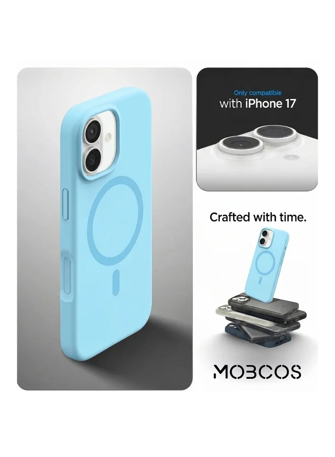 موبكوس جراب Mobcos iPhone 17 Sky Blue Elite Ring المصنوع من السيليكون الفاخر والمزود بشحن لاسلكي مغناطيسي | ملمس ناعم كالحرير | حماية مقاومة للصدمات بمعايير عسكرية | توافق مغناطيسي قوي | غطاء أنيق وفاخر
