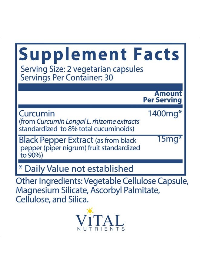 Vital Nutrients - Curcumin Extract (With Bioperine) Nutritional Support For Normal Tissue Health 60 Capsules Per Bottle 700 Mg - Image 1