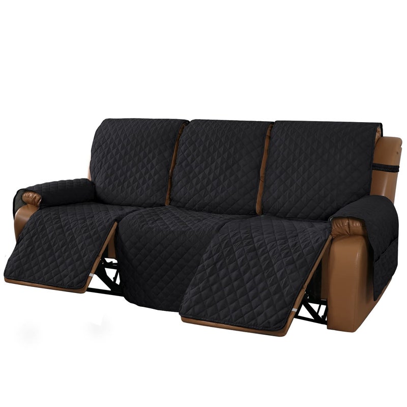 MeilleMaison Recliner Sofa Slipcover Couch Covers for 3 Cushion Couch Non Slip Reclining Sofa Cover with Elastic Straps Washable Furniture Protector for Kids Dogs Pets 3 Seater BlackGrey