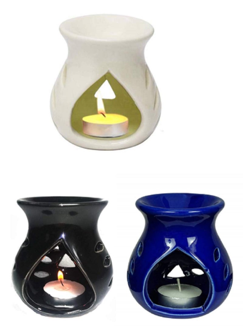 Mkd2 Rise Mkd2 Rise Ceramic Aroma Burner Oil Diffuser with Tealight White Blue Black Set of 3  - Image 1