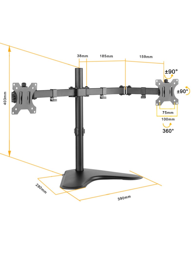 Stargold Dual Monitor Stand Adjustable Desktop Monitor Mount for 13-32 Inch Screens, Heavy Duty VESA 100x100mm Bracket with Swivel, Tilt, Rotation & Cable Management - Image 3