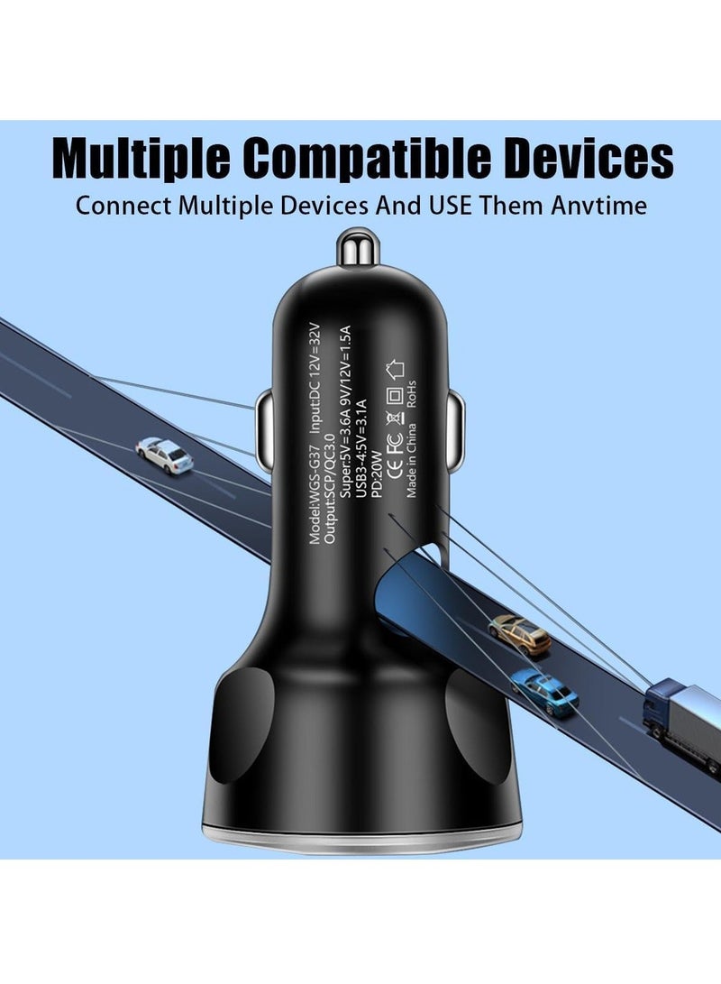 5 Port Car Charger Socket, Quick Charge 4USB+Type C Multi Port Car Accessories Interior Compatible with Most Smart Phone - Image 5