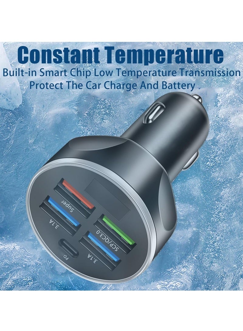 5 Port Car Charger Socket, Quick Charge 4USB+Type C Multi Port Car Accessories Interior Compatible with Most Smart Phone - Image 3
