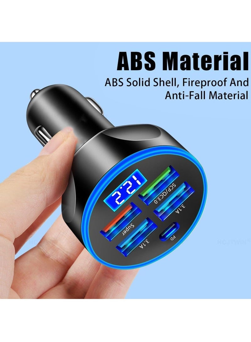 5 Port Car Charger Socket, Quick Charge 4USB+Type C Multi Port Car Accessories Interior Compatible with Most Smart Phone - Image 4