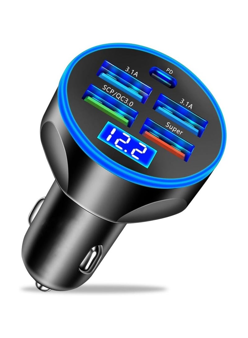 5 Port Car Charger Socket, Quick Charge 4USB+Type C Multi Port Car Accessories Interior Compatible with Most Smart Phone - Image 1