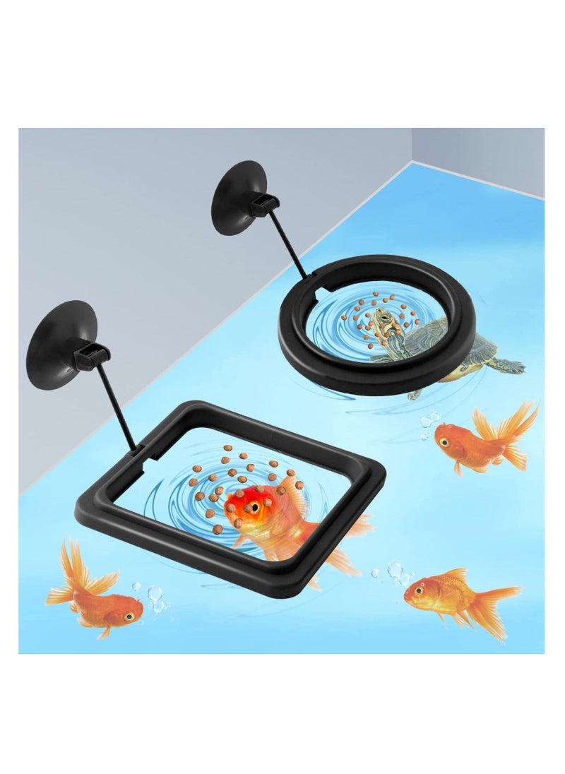 Fish Feeding Ring, Fish Feeder Aquarium Fish Turtle Tank Accessories Food Feeder Circle 2 Pieces (black)